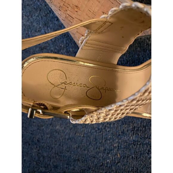 Jessica Simpson women 8 open toe cork 5” wedge strap tan sandals - Picture 7 of 11